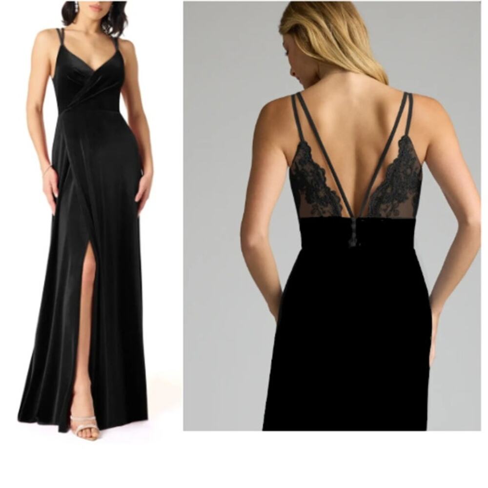 AZAZIE Black Velvet Lace Floor Length Dress Formal Black Tie Event Event Gown